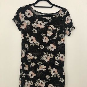 Pink and black floral t-shirt dress
